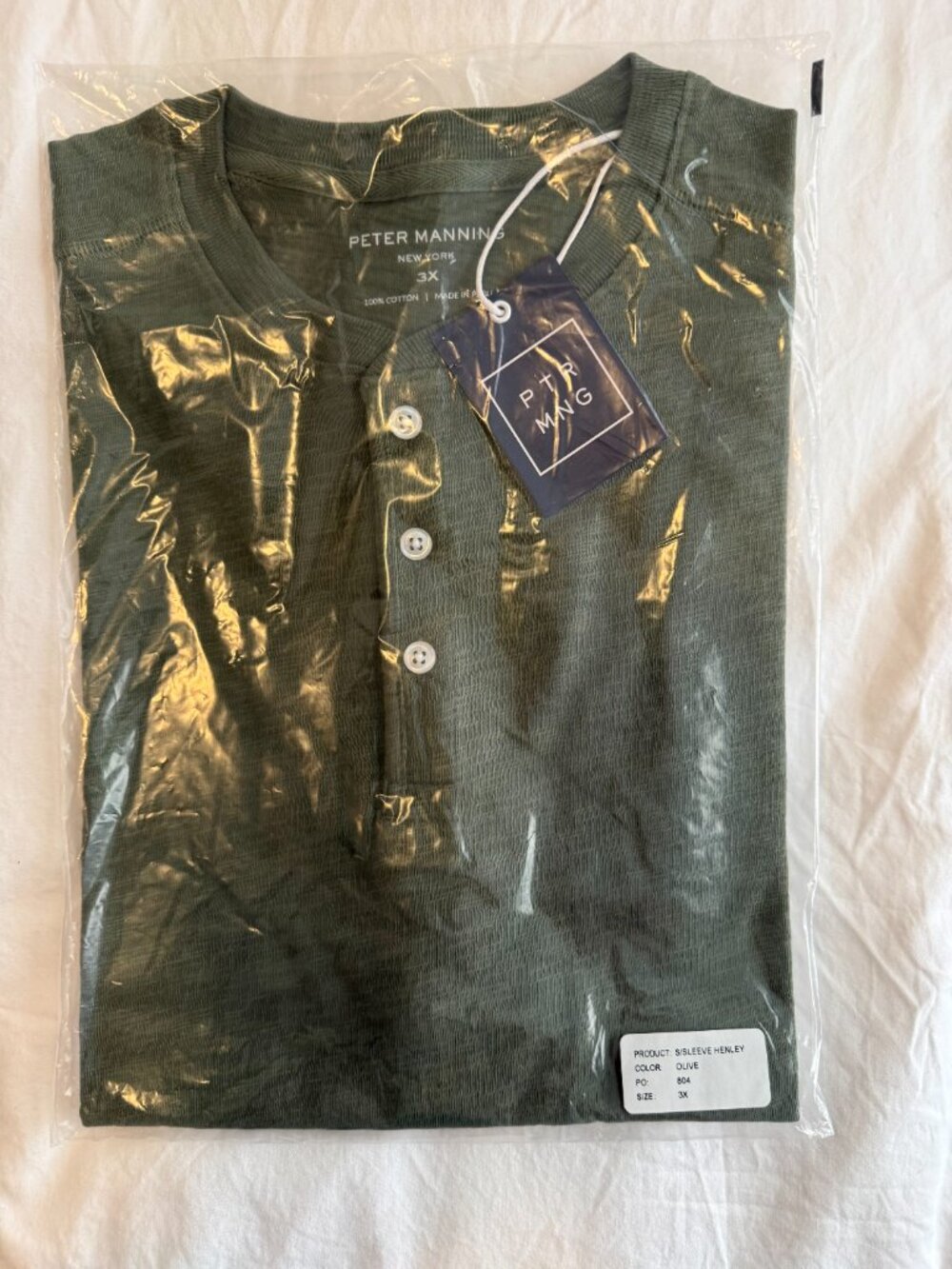 Peter Manning - Henley Shirt Short Sleeve - Olive - 3X (NWT)